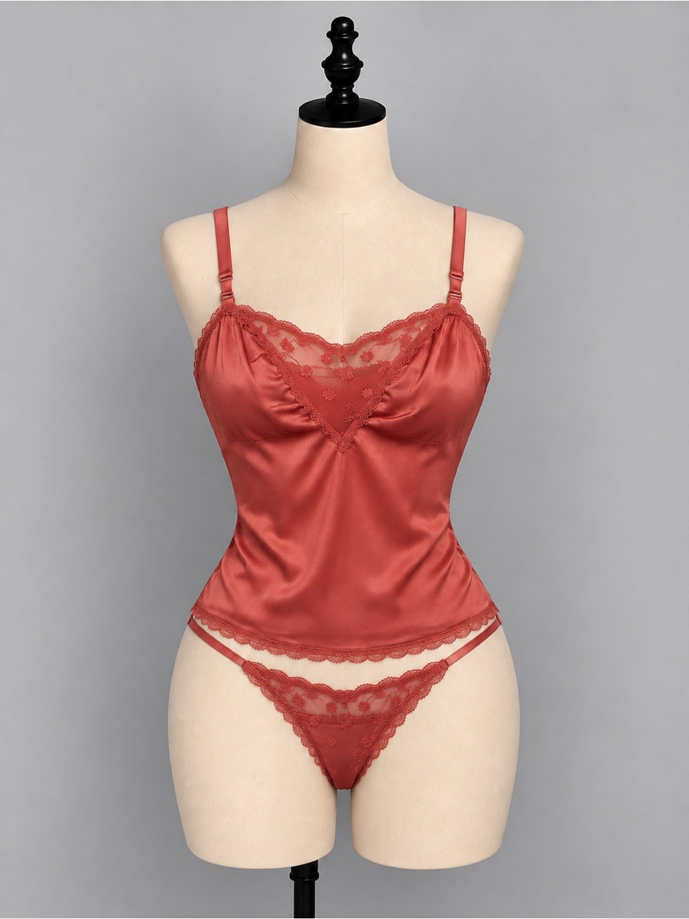 VTG Hanna Satin Lace-Trim Chemise Rust